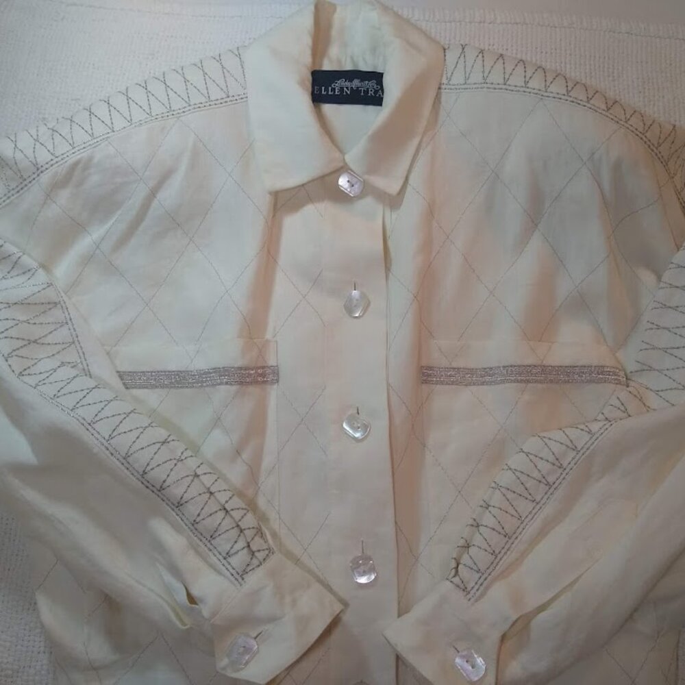 Vintage 80's Ellen Tracy size 12 ivory/cream linen suit jacket - Picture 8 of 16